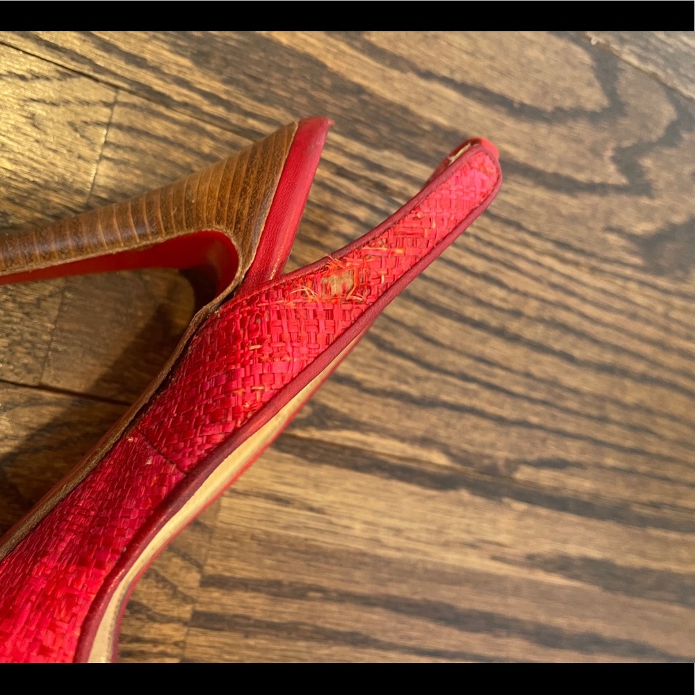 Christian Louboutin Red Raffia Slingbacks 37.5 - Picture 11 of 16